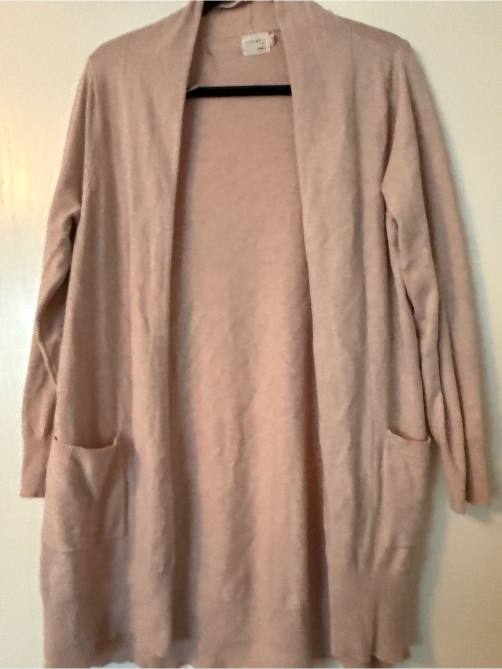 Open-Front Long Cardigan Sweater in Light Blush